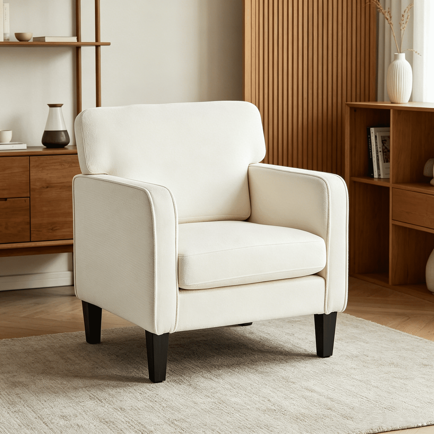 CONCETTA Silla Decorativa de Tela Chenilla con Reposabrazos, Sillón Moderno y Cómodo Blanco para Sala de Estar Dormitorio Oficina