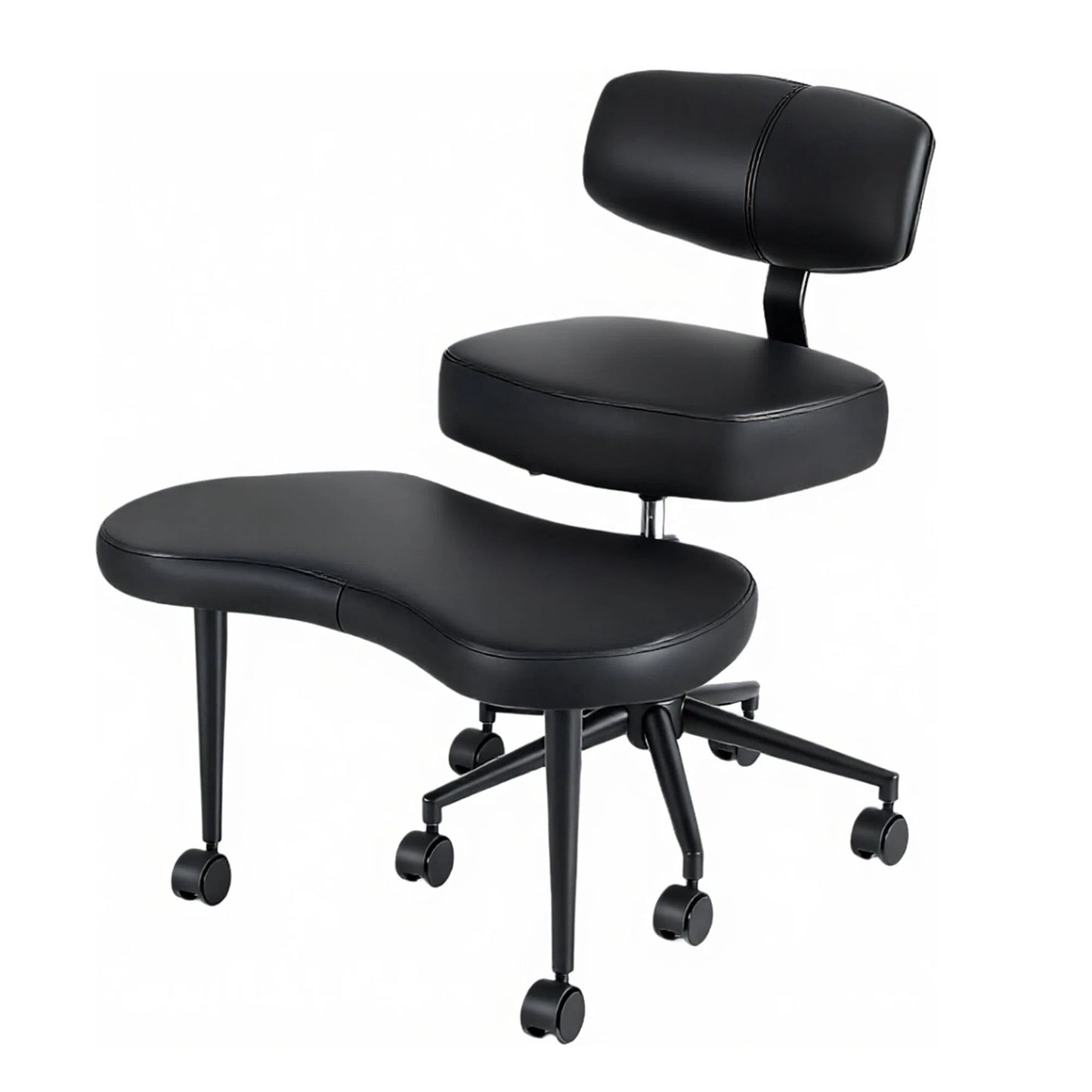 CONCETTA Meditation Cross Legged Chair Pro, Featuring Mobile Casters, 360° Swivel Design, Adjustable Backrest Relieves Pressure, PU leather, Black
