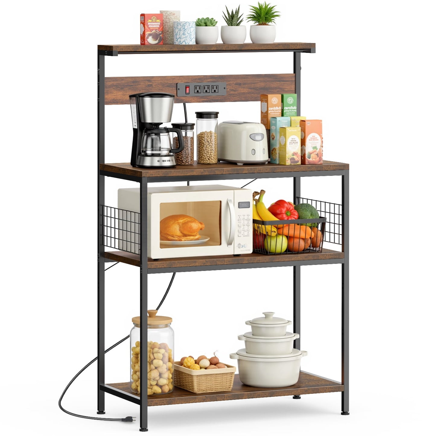 CONCETTA 31" Baking Rack, Microwave Oven Rack, Pot Rack, Baking Utensils, Kitchen Household Use, Three Layers, Rustic Brown