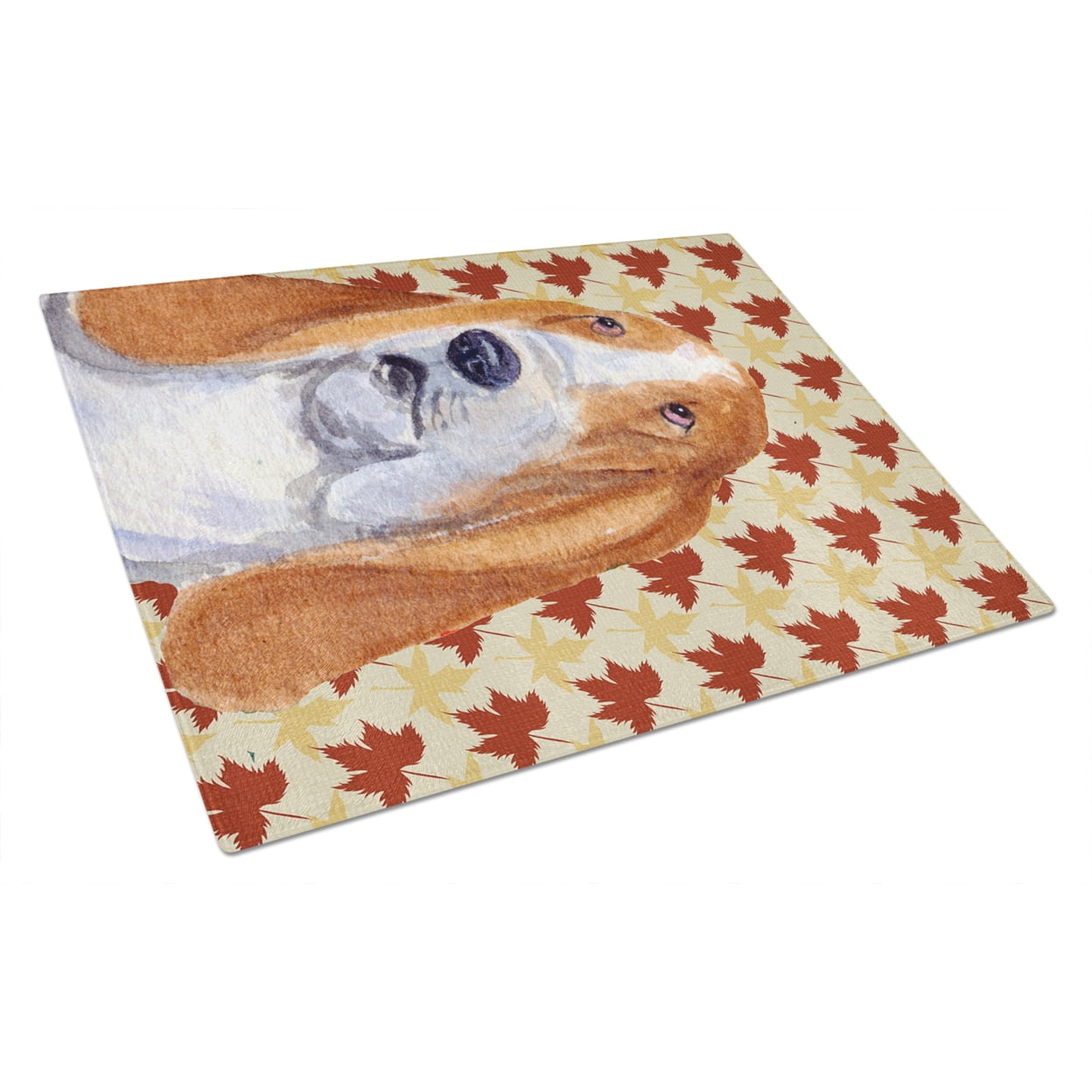 Caroline's Treasures SS4328LCB Bulldog English Fall Leaves Portrait Glass Cutting Board Large, 12H x 16W, multicolor