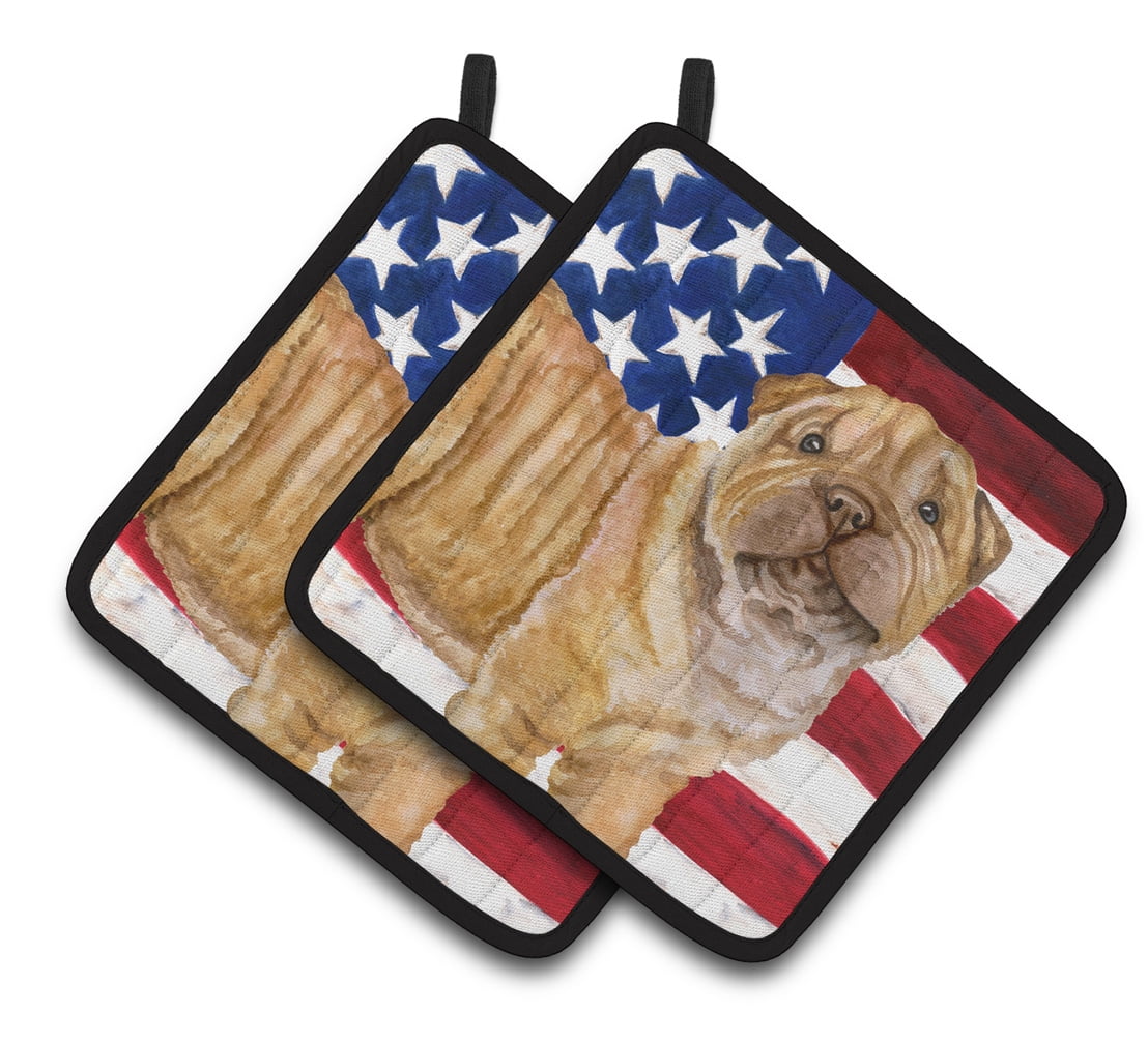 Caroline's Treasures Shar Pei Puppy Patriotic Pair of Pot Holders