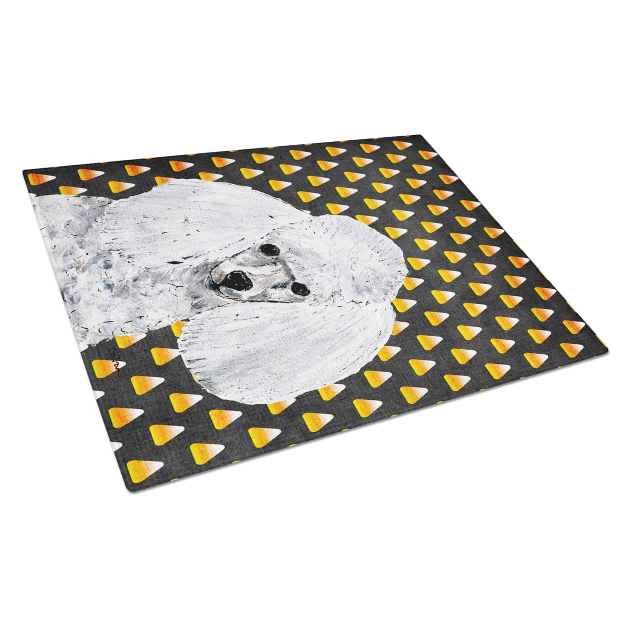 Caroline's Treasures White Toy Poodle Candy Corn Halloween Glass Cutting Board Large Size