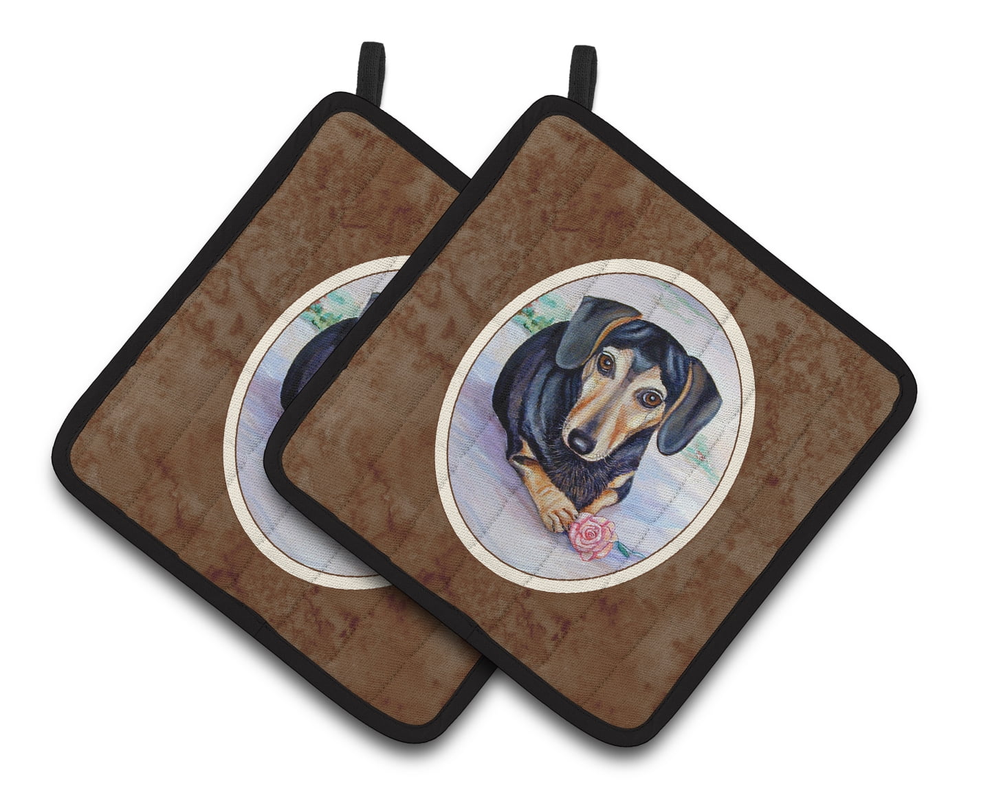 Carolines Treasures 7076PTHD Black and Cream Dachshund Pair of Pot Holders , 7.5HX7.5W, multicolor