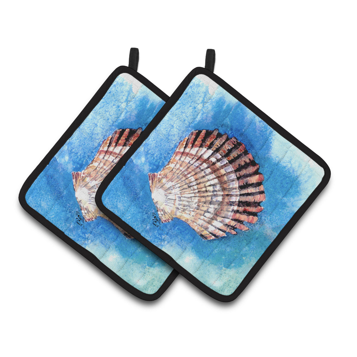 Carolines Treasures 8008PTHD Scallop Sea Shell Pair of Pot Holders, 7.5HX7.5W, multicolor