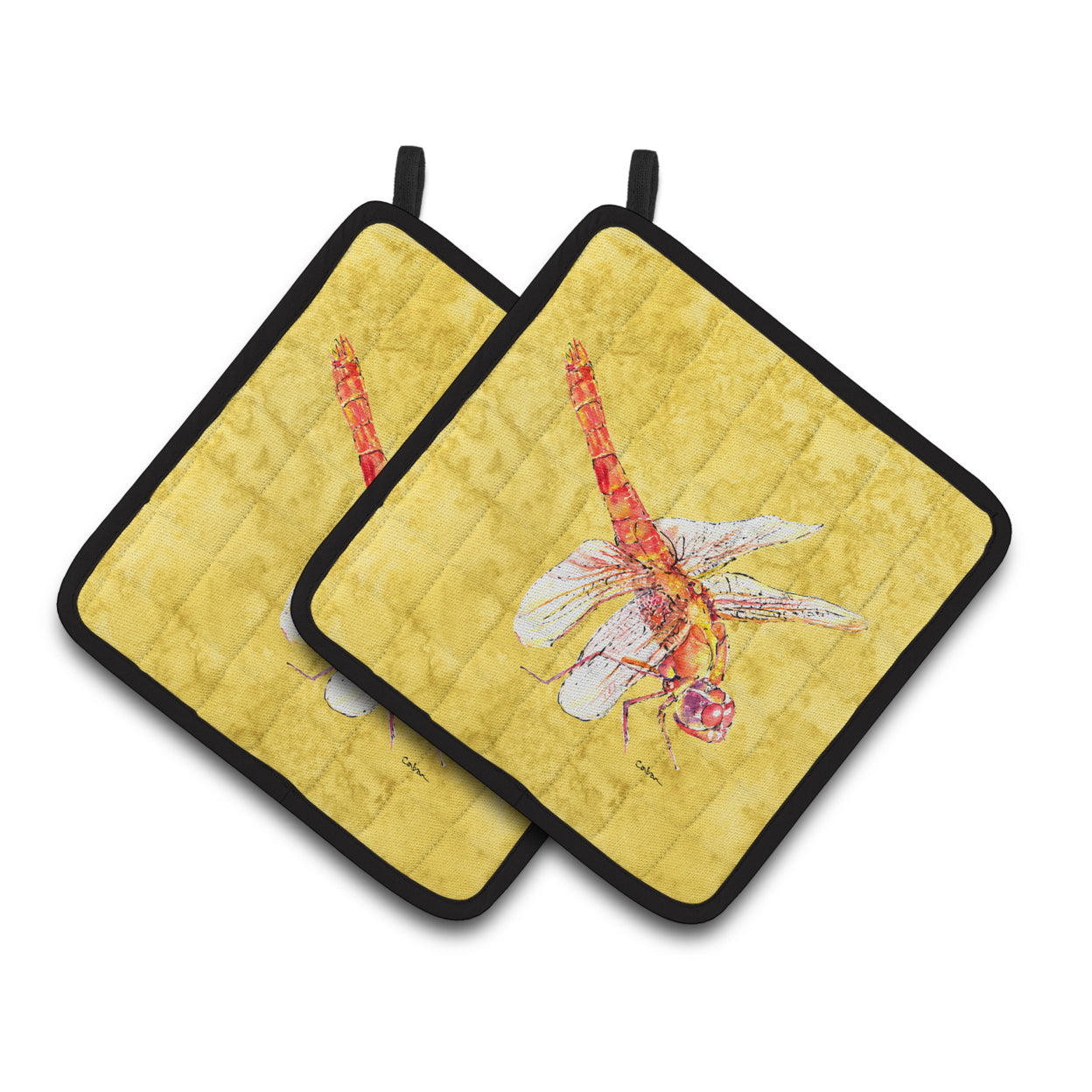 Carolines Treasures 8866PTHD Dragonfly on Yellow Pair of Pot Holders 7.5HX7.5W multicolor