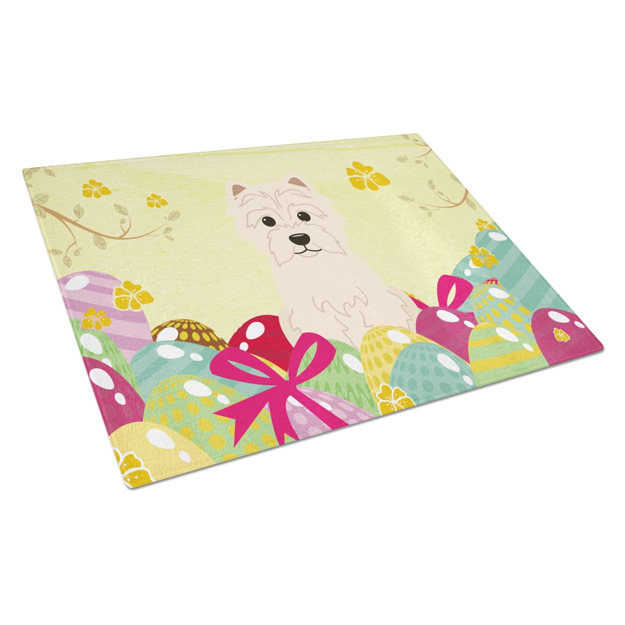 Easter Eggs Westie Glass Cutting Board Large