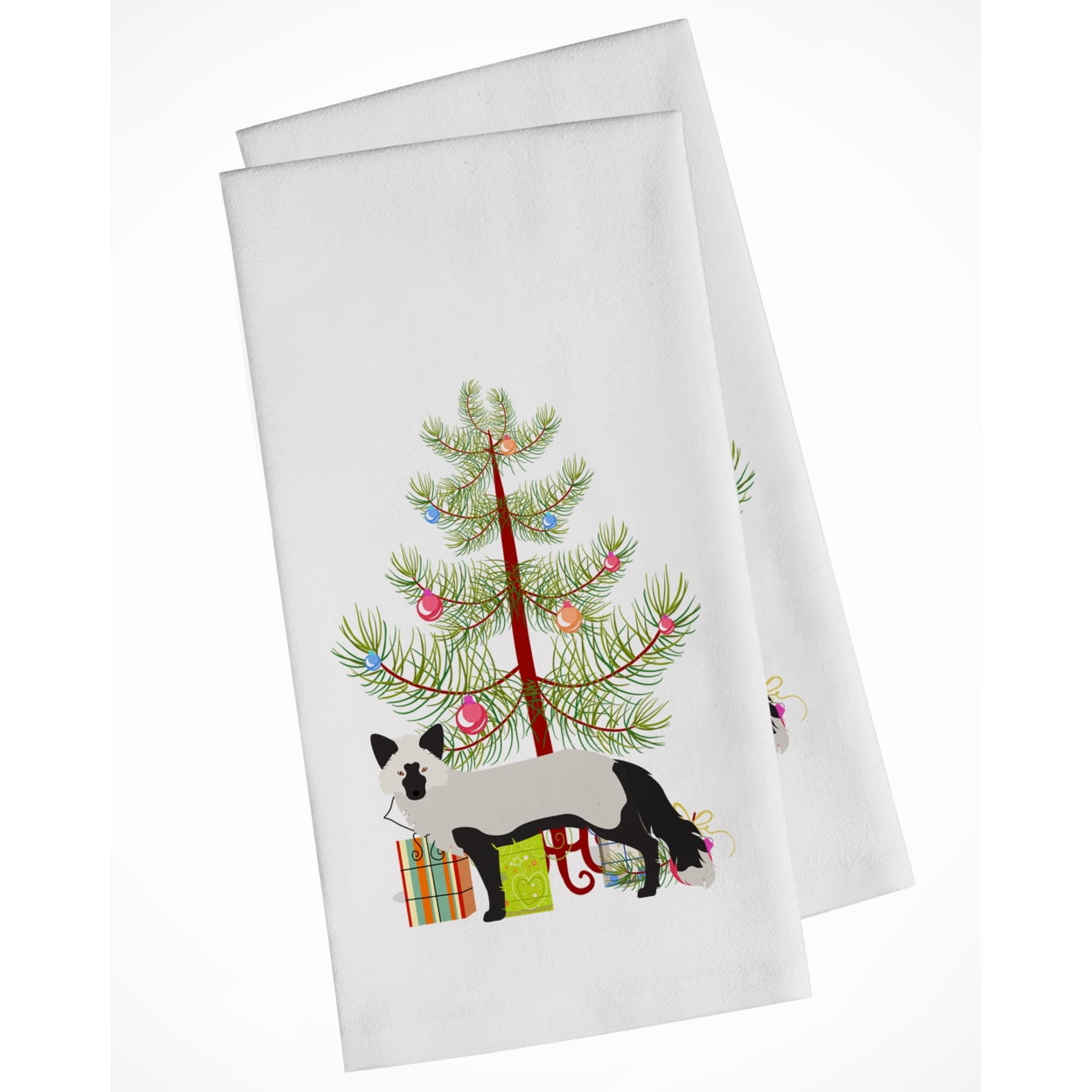 Carolines Treasures BB9238WTKT Silver Fox Christmas White Kitchen Towel Set of 2 Dish Towels Teal 19 X 25" multicolor