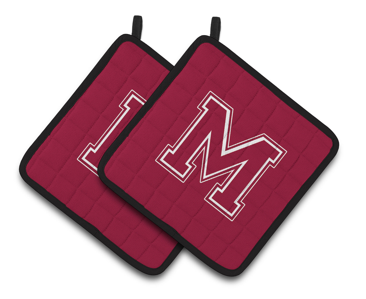 Monogram Initial M Maroon and White Pair of Pot Holders