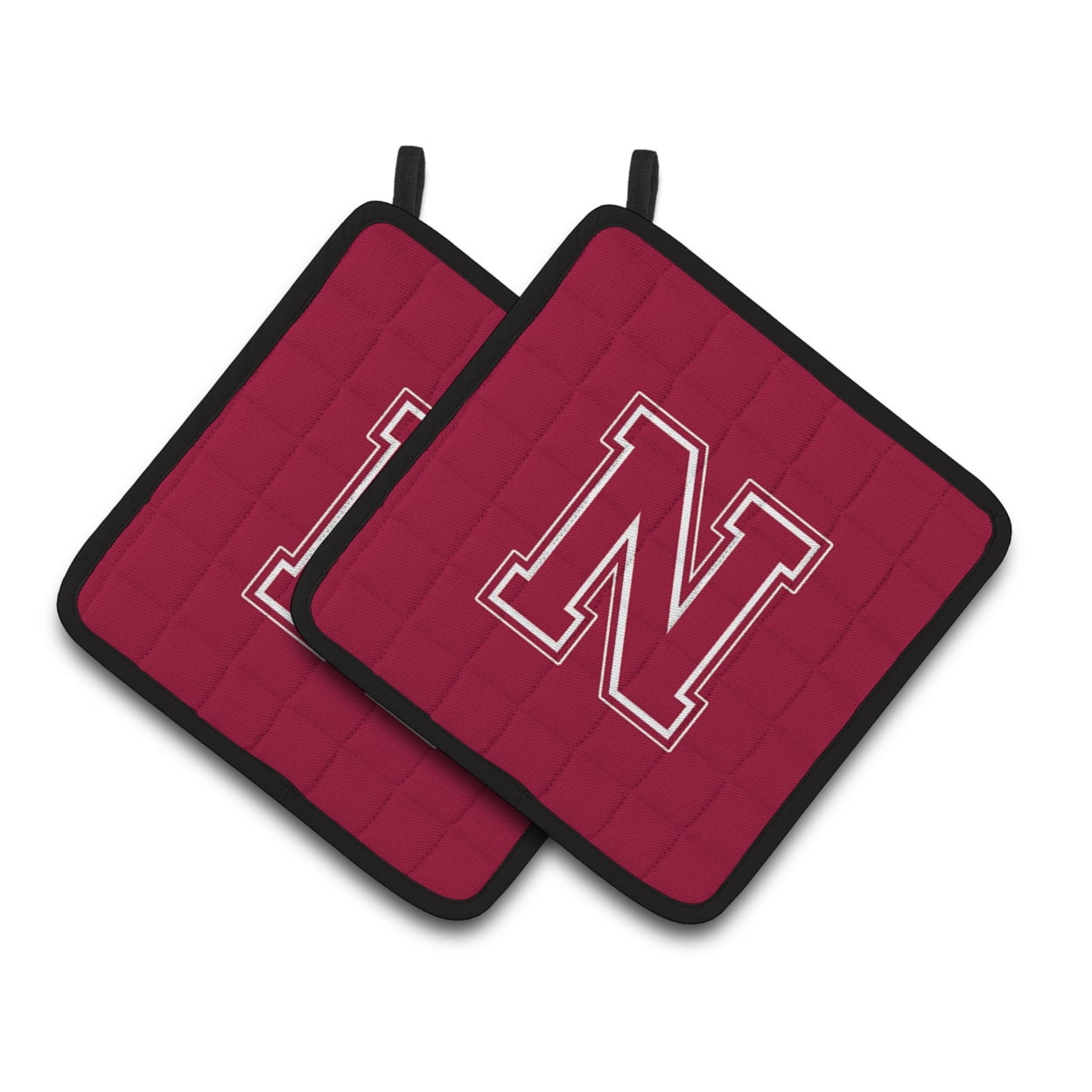 Carolines Treasures CJ1032-NPTHD Letter N Initial Monogram - Maroon and White Pair of Pot Holders, 7.5HX7.5W, multicolor