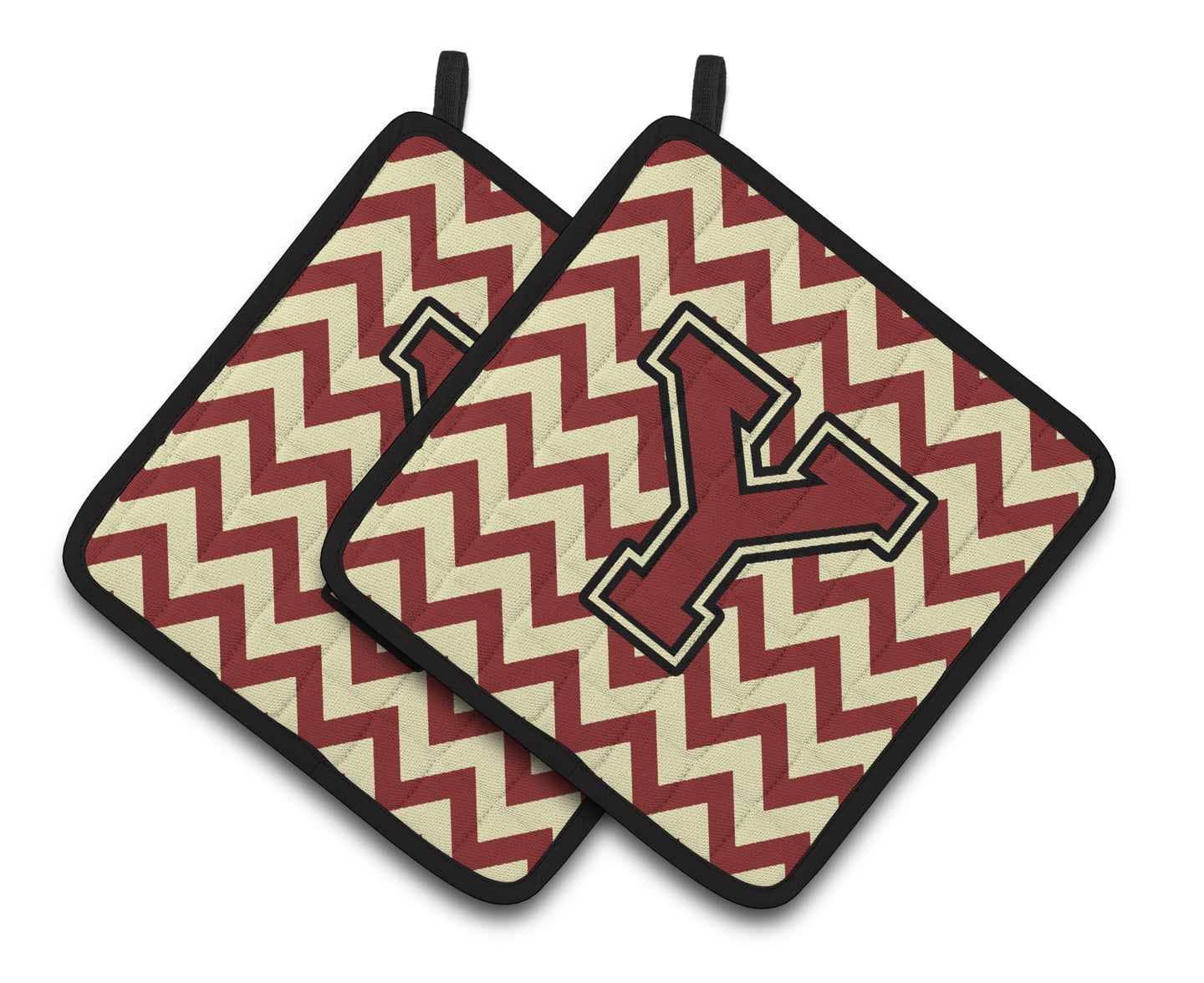 Carolines Treasures CJ1061-YPTHD Letter Y Chevron Maroon and Gold Pair of Pot Holders, 7.5HX7.5W, multicolor