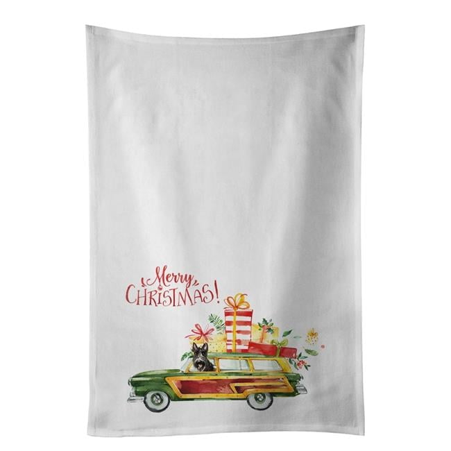 Carolines Treasures CK2420WTKT 28 x 19 in. Unisex Merry Christmas Scottish Terrier White Dish Towels Kitchen Towel - Set of 2