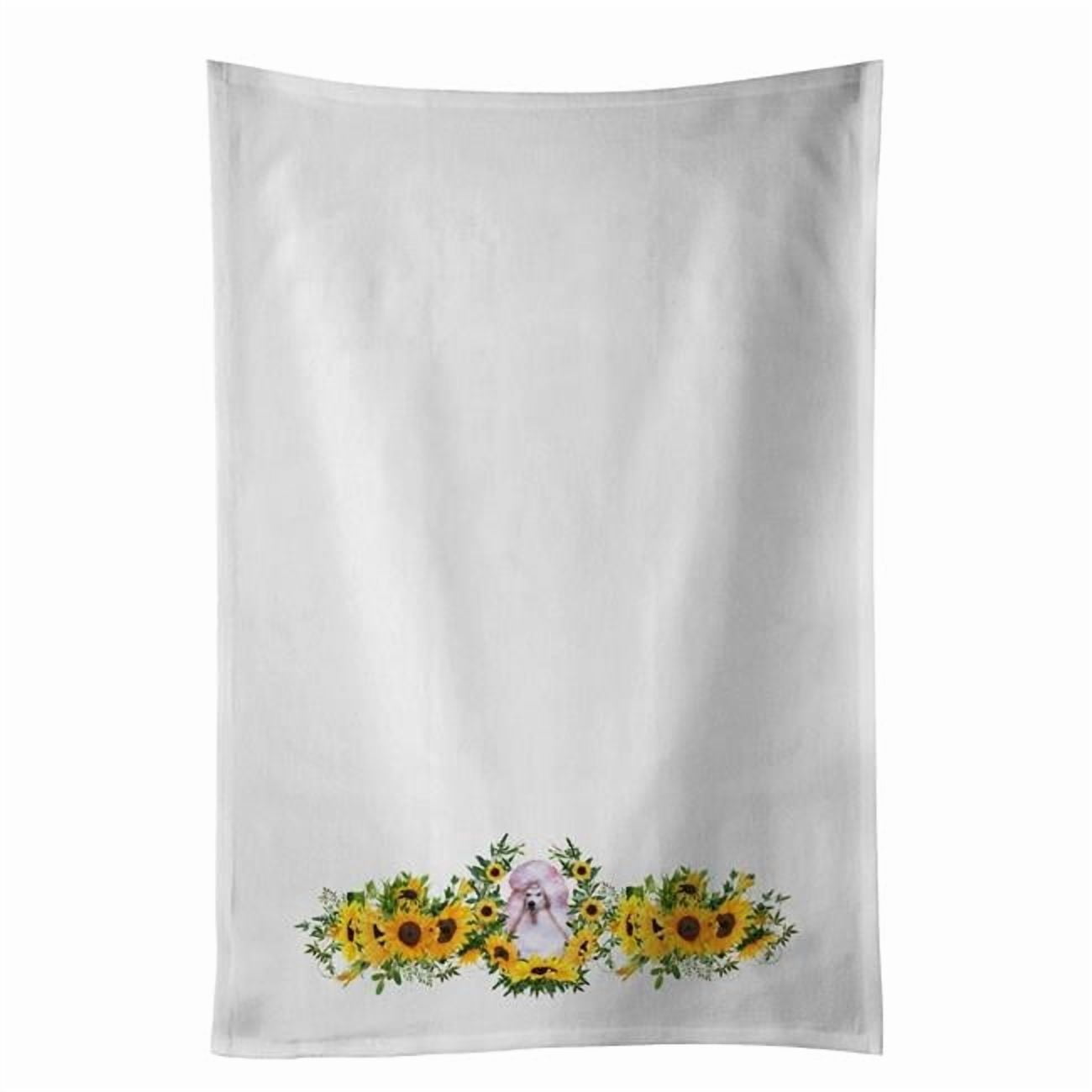 Carolines Treasures CK2909WTKT 28 x 19 in. Unisex White Standard Poodle in Sunflowers White Dish Towels Kitchen Towel - Set of 2