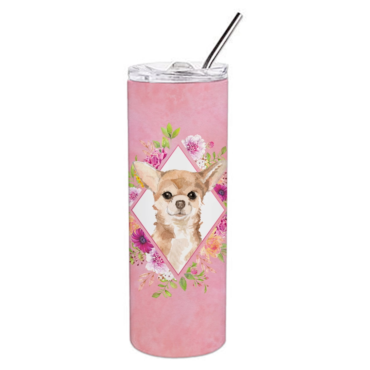 Carolines Treasures CK4245TBL20 Chihuahua Pink Flowers Stainless Steel 20 oz Skinny Tumbler 20 oz multicolor