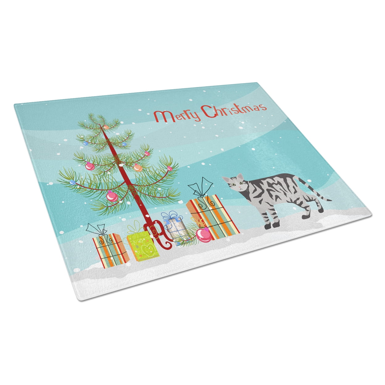 Carolines Treasures CK4618LCB European Shorthair 2 Cat Merry Christmas Glass Cutting Board Large, 12H x 16W, multicolor