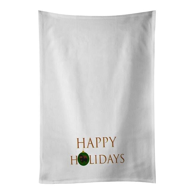 Carolines Treasures CK9680WTKT 28 x 19 in. Unisex Pomeranian No.2 Happy Holidays White Dish Towels Kitchen Towel - Set of 2
