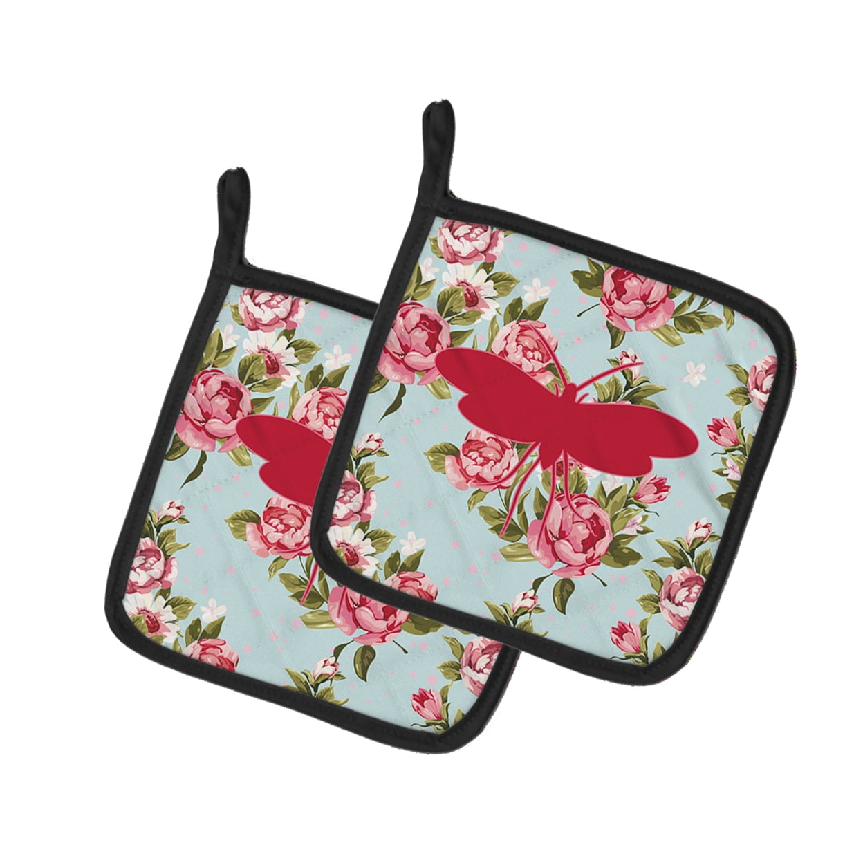 Carolines Treasures Moth Shabby Chic Blue Roses Pair of Pot Holders 7.5HX7.5W multicolor