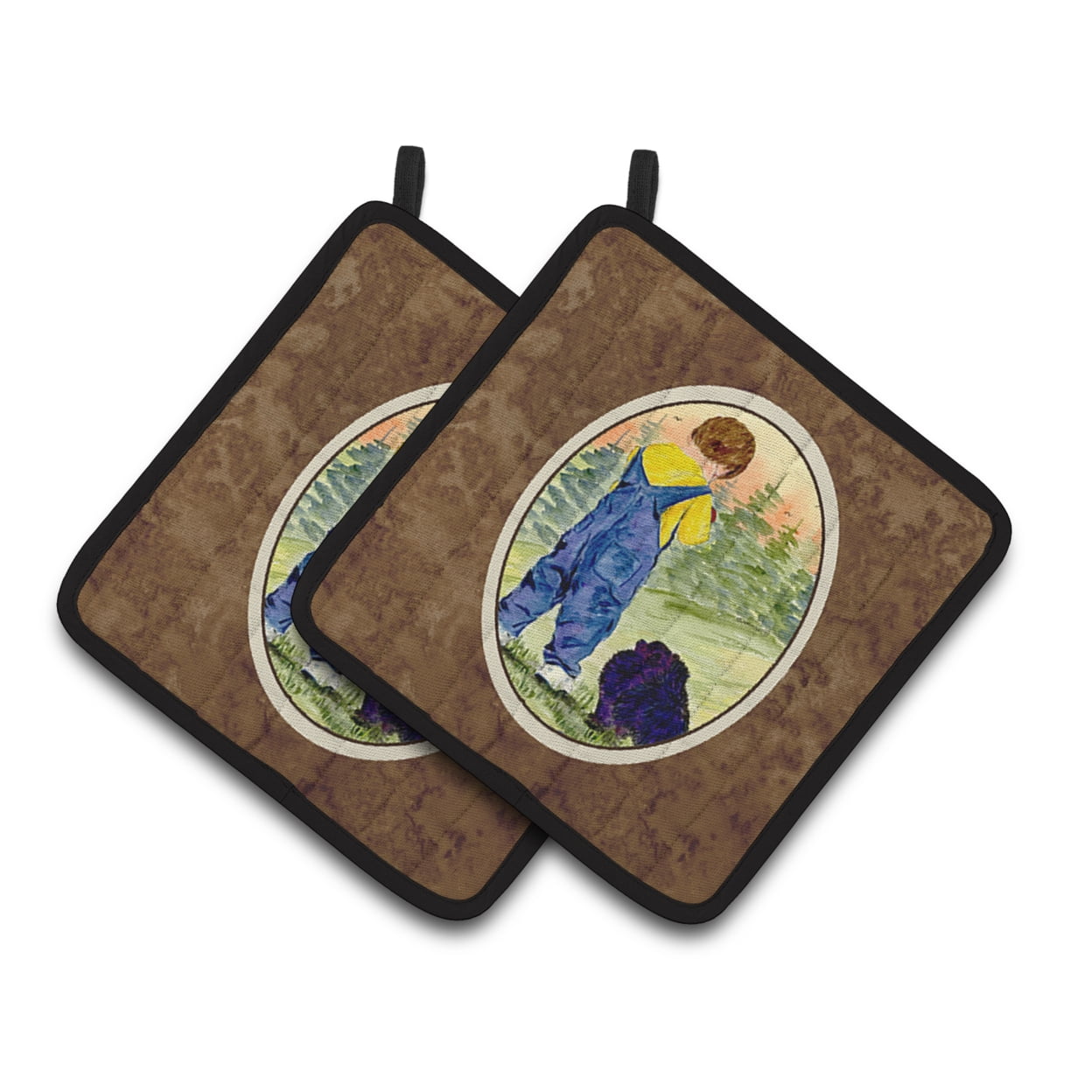 Carolines Treasures SS8544PTHD Little Boy with his Pomeranian Pair of Pot Holders 7.5HX7.5W multicolor