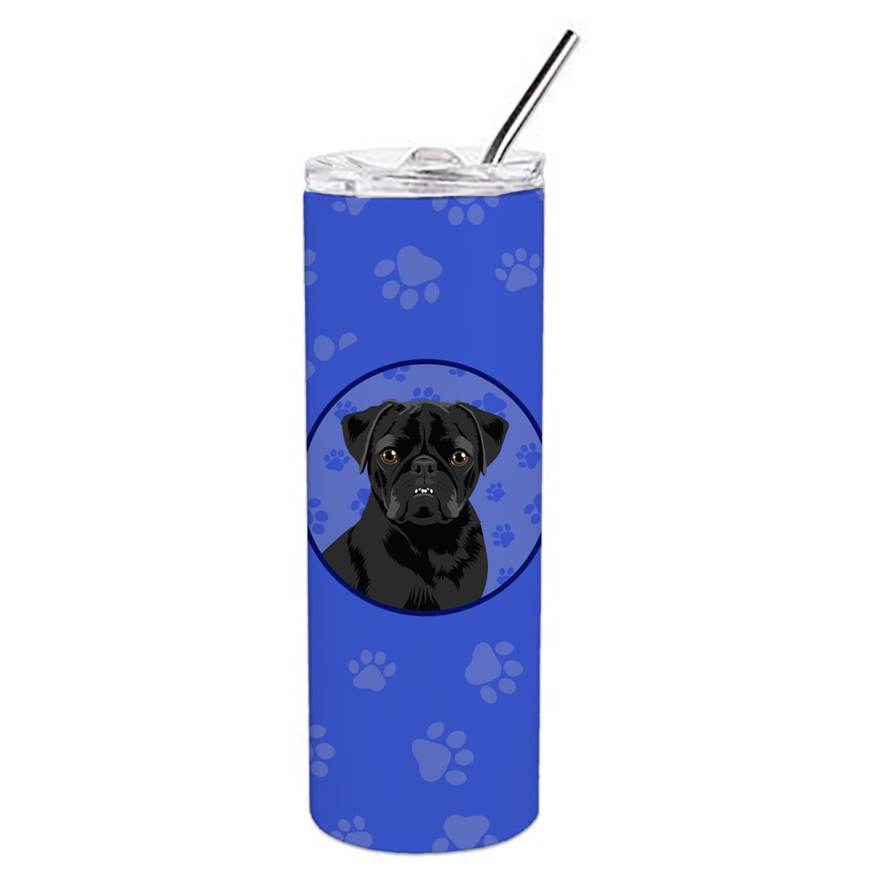 Carolines Treasures WDK1171TBL20 Pug Black Design2 Stainless Steel 20 oz Skinny Tumbler Blue 20 oz multicolor