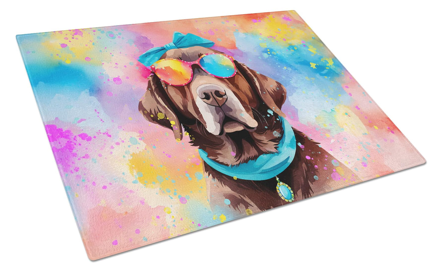 Chocolate Labrador Hippie Dawg Glass Cutting Board Large 12 in x 15 in