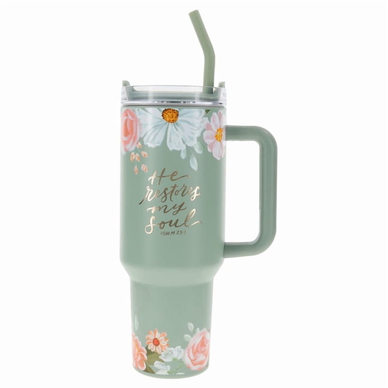 Christian Art Gifts Large Stainless Steel Insulated Travel Mug Tumbler for Women: He Restores My Soul Inspirational Scri, (Hardcover)