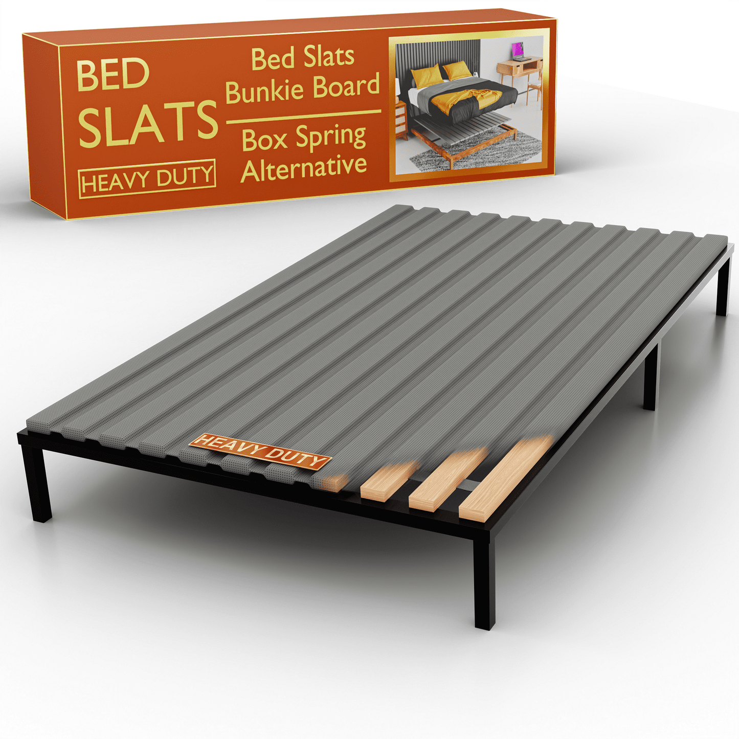 Continental Sleep, Wooden Twin Bed Slats for Support Under Mattress with Cover – Replacement Wood Slats for Twin Size Bed Frame – Under Mattress Support Without Extra Height – 3.38" Standard Width