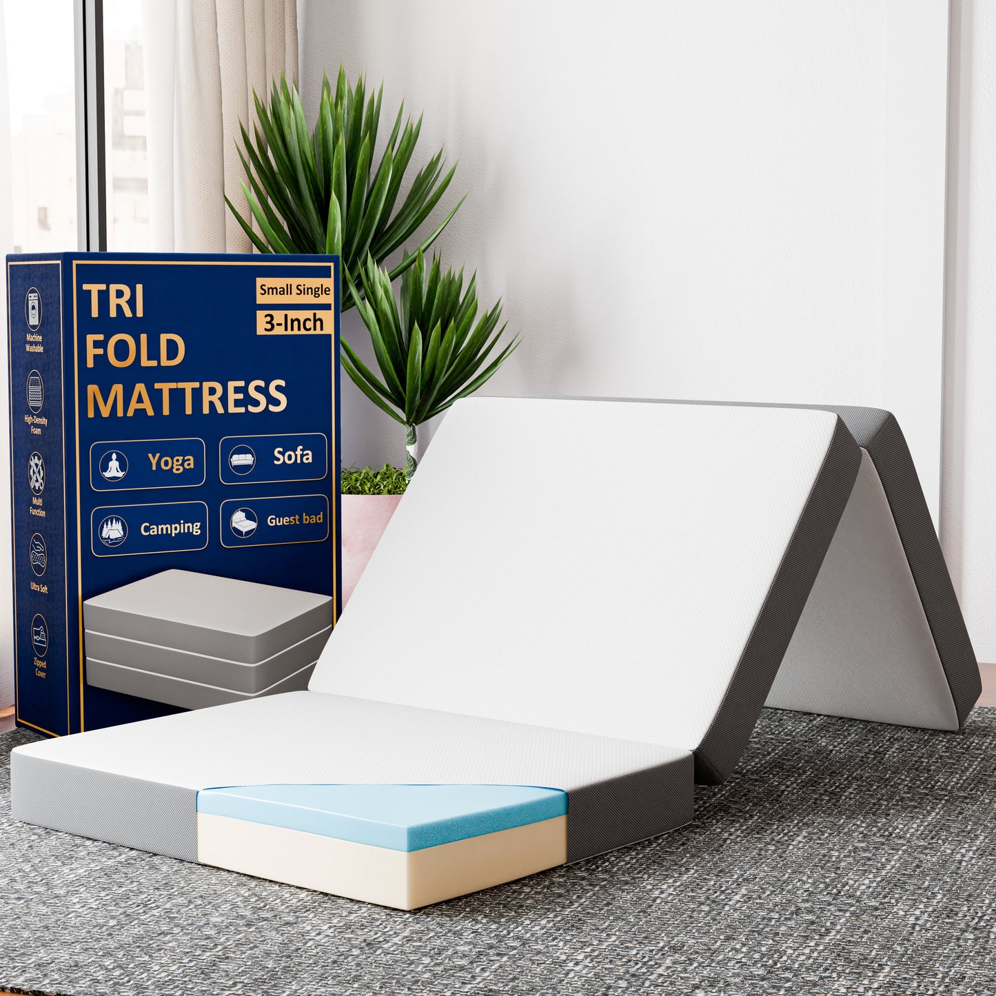 Continental Sleep Sunset, 3†Trifold Memory Foam Mattress, 25-inch, Non-Standard Size.