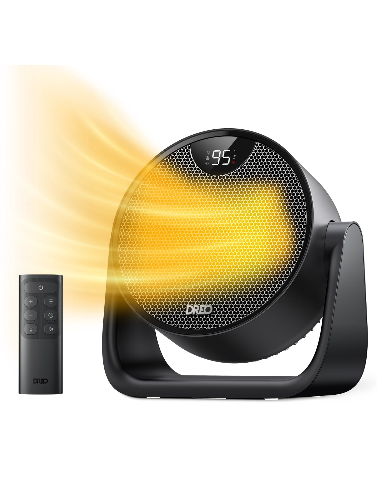 DREO Heater, Circular Space Heater 60° Adjustable Tilt, Precise Temperature Control 41 - 95°F for Home or Office, Whisper-Quiet Warmth, 12H Timer, 3 Heat, 1 Fan and ECO Modes, Remote, 8-Layer Safety