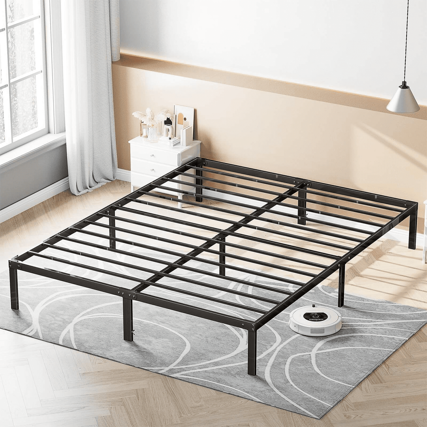 MAYEERTY 14" Queen Metal Bed Frame - Heavy Duty, Underbed Storage, No Box Spring, Black