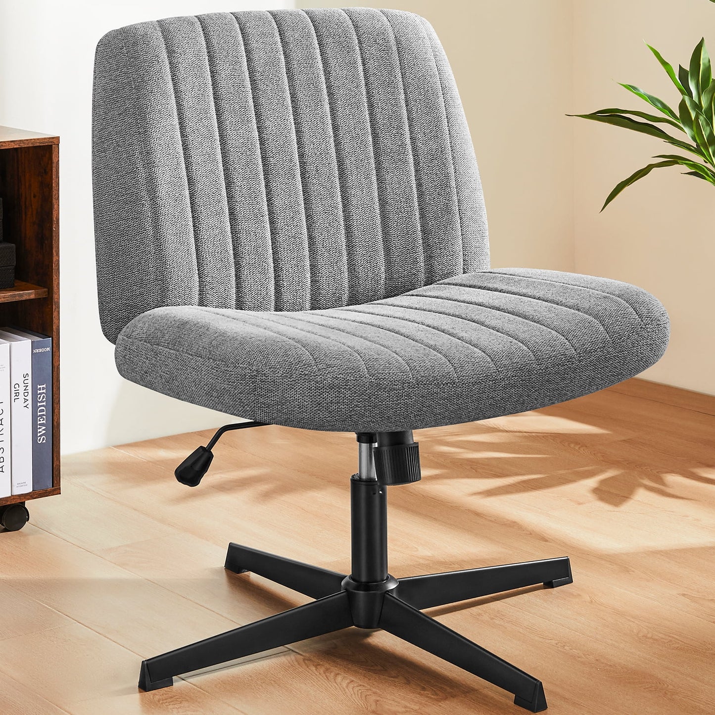 MAYEERTY Wide Desk Chair ,No Wheels Cross Legged Office Chair Armless Office Chair,Gray