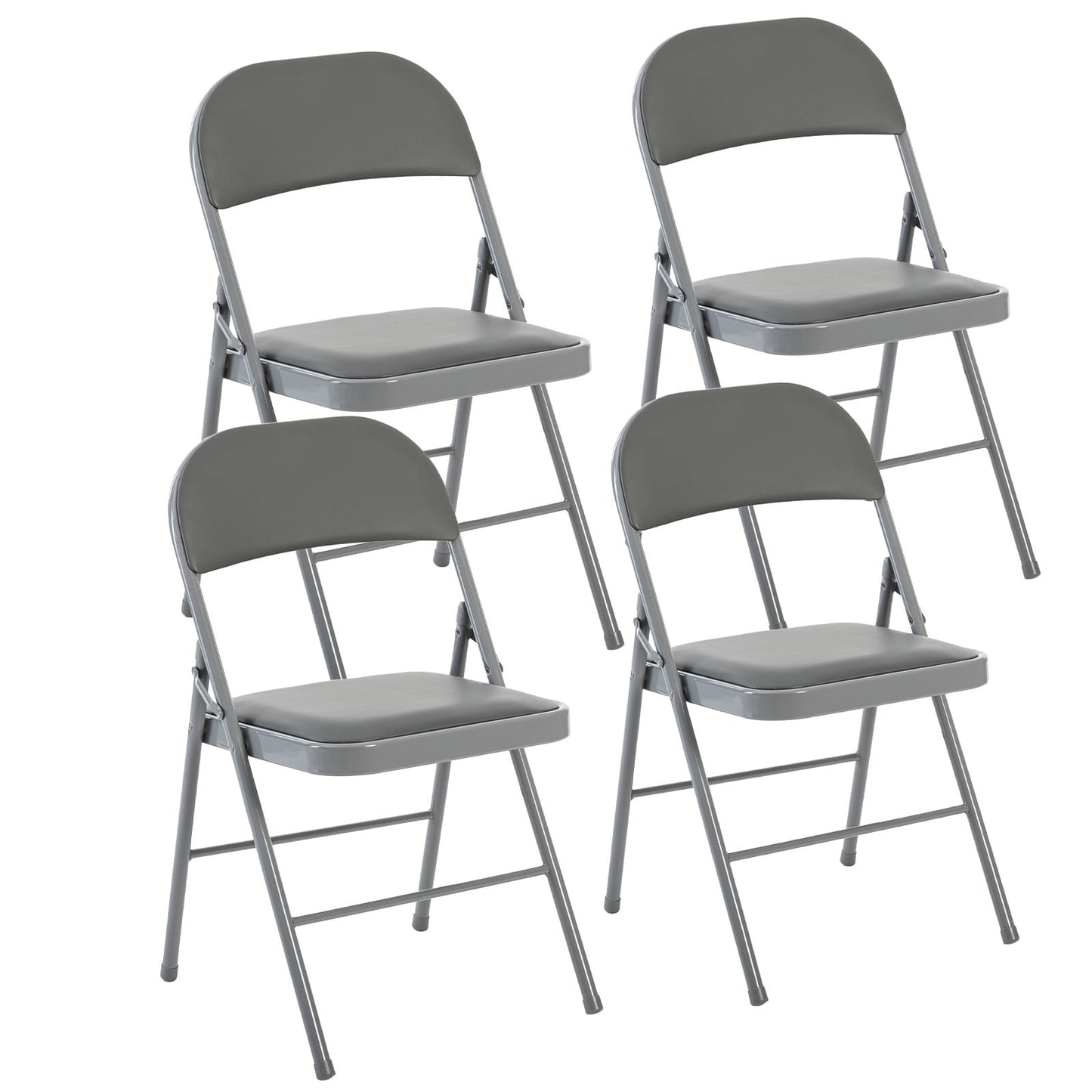 EDX 4 Pack Folding Chairs, Fabric Dining Chair Set with Padded Cushion and Back, Indoor Outdoor Seat for Home Office Events Wedding Party, PU Leather, Gray