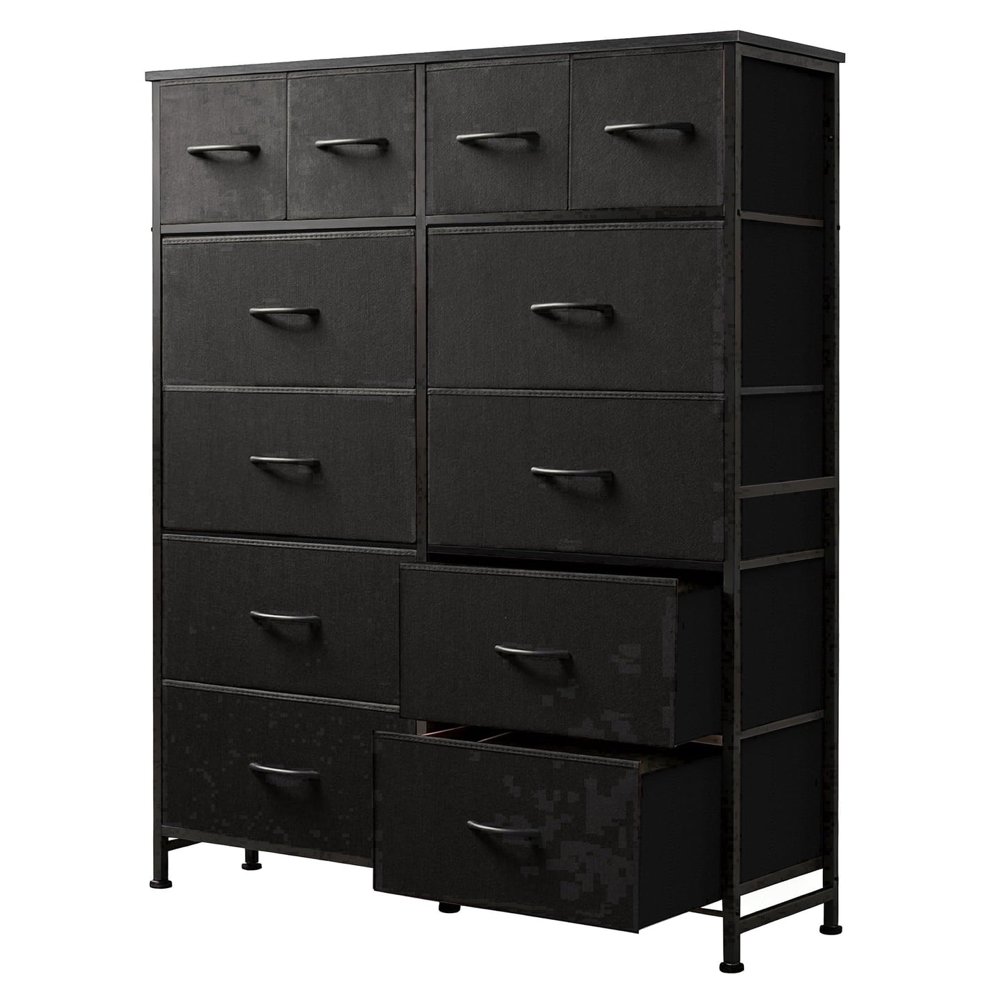 edx Tall Dresser with 12 Drawers, Steel Frame and Wood Top, Storage Organizer for Living Room, Hallway, Office, Black