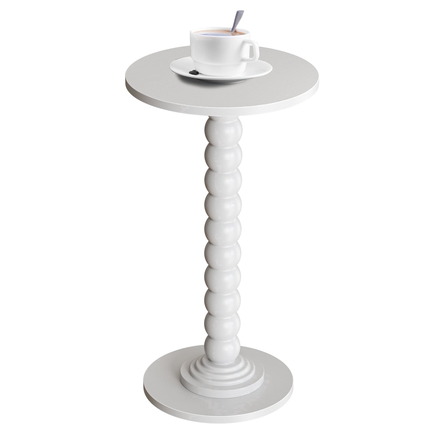 EDX Round Side Table - Solid Wood Leg Small Drink Table for Living Room Bedroom Office,White