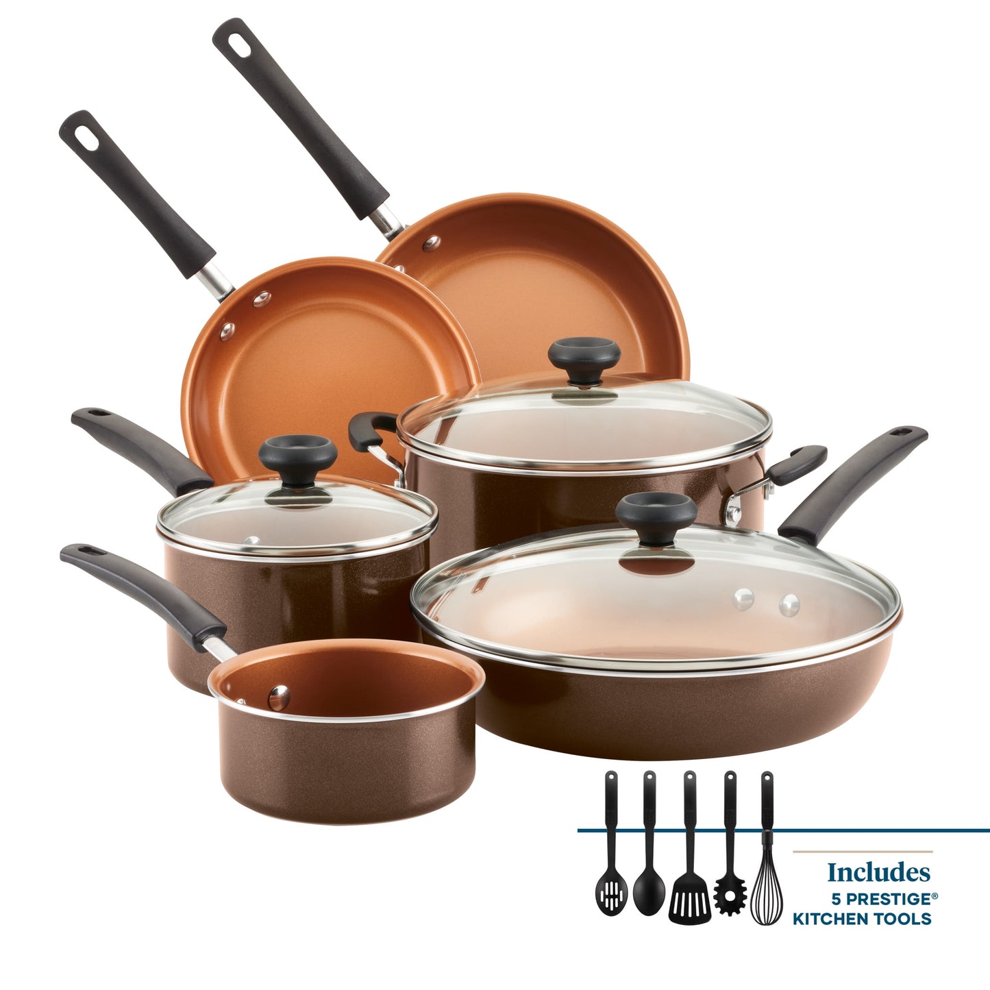 Farberware Easy Clean Juego de Utensilios de Cocina Antiadherentes de Cerámica de 14 Pzas con Herramientas de Cocina, Apto para Lavavajillas, Negro