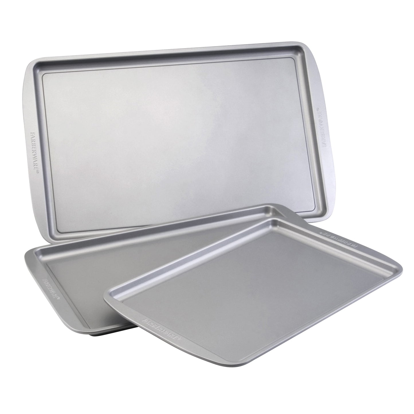 Farberware Bakeware 3 Pcs Nonstick Cookie Pan Set, Dishwasher Safe and Oven Safe to 450°F, Gray