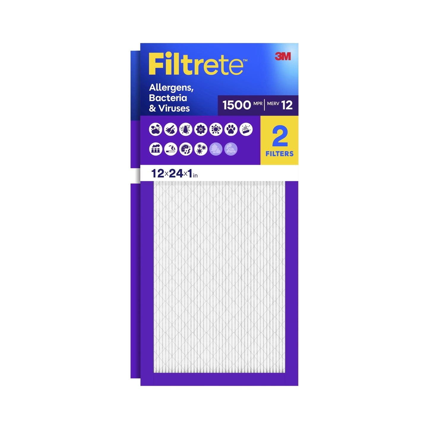 Filtrete 12x24x1 HVAC Furnace Air Filter, MPR 1500 MERV 12, Allergen, Bacteria and Virus, 1 Filter