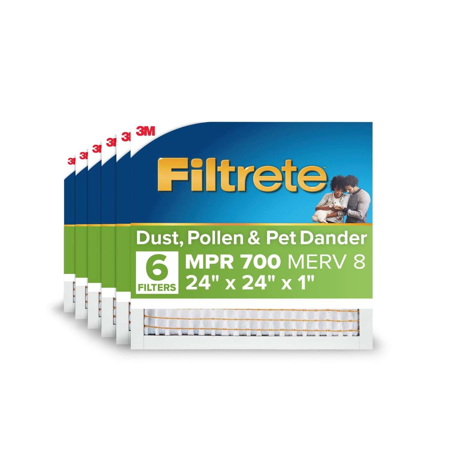 Filtrete 24x24x1 HVAC Furnace Air Filter, MPR 700 MERV 8, Dust, Pollen & Pet Dander Reduction, 6 Pack
