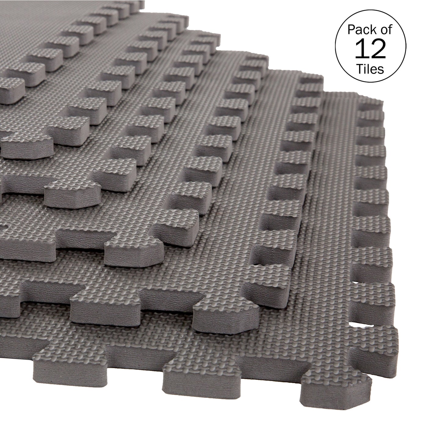 Foam Flooring Tiles – 12-Pack Interlocking EVA Foam Pieces – Non-Toxic Floor Padding for Playroom, Gym, or Basement by Stalwart (Gray)