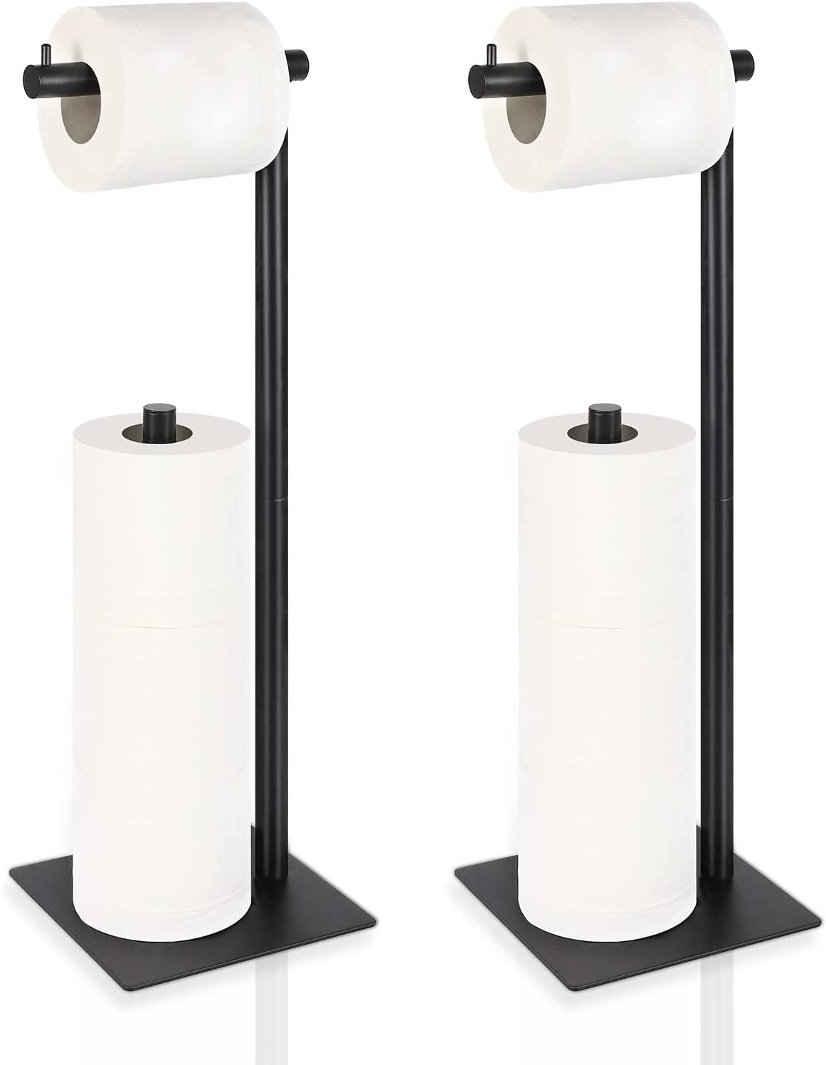 Soporte Independiente para Papel Higiénico Negro con Soporte para Almacenamiento de Reservas, Juego de 2