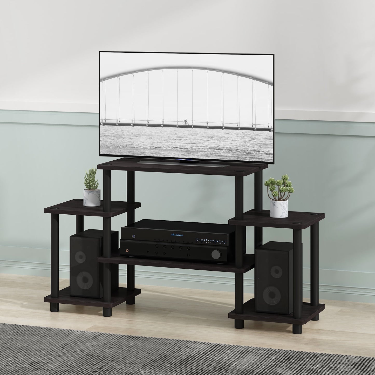 Furinno 11257DWN Turn-N-Tube No Tools Entertainment Center, Dark Walnut