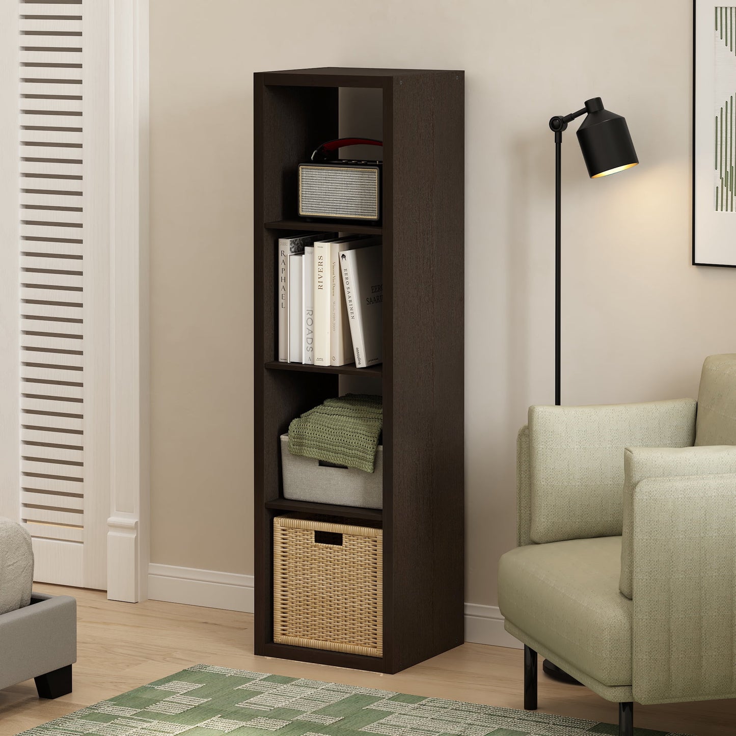 Furinno Organizador de Almacenamiento de CubÃculos Decorativos con Espalda Abierta en Roble Oscuro