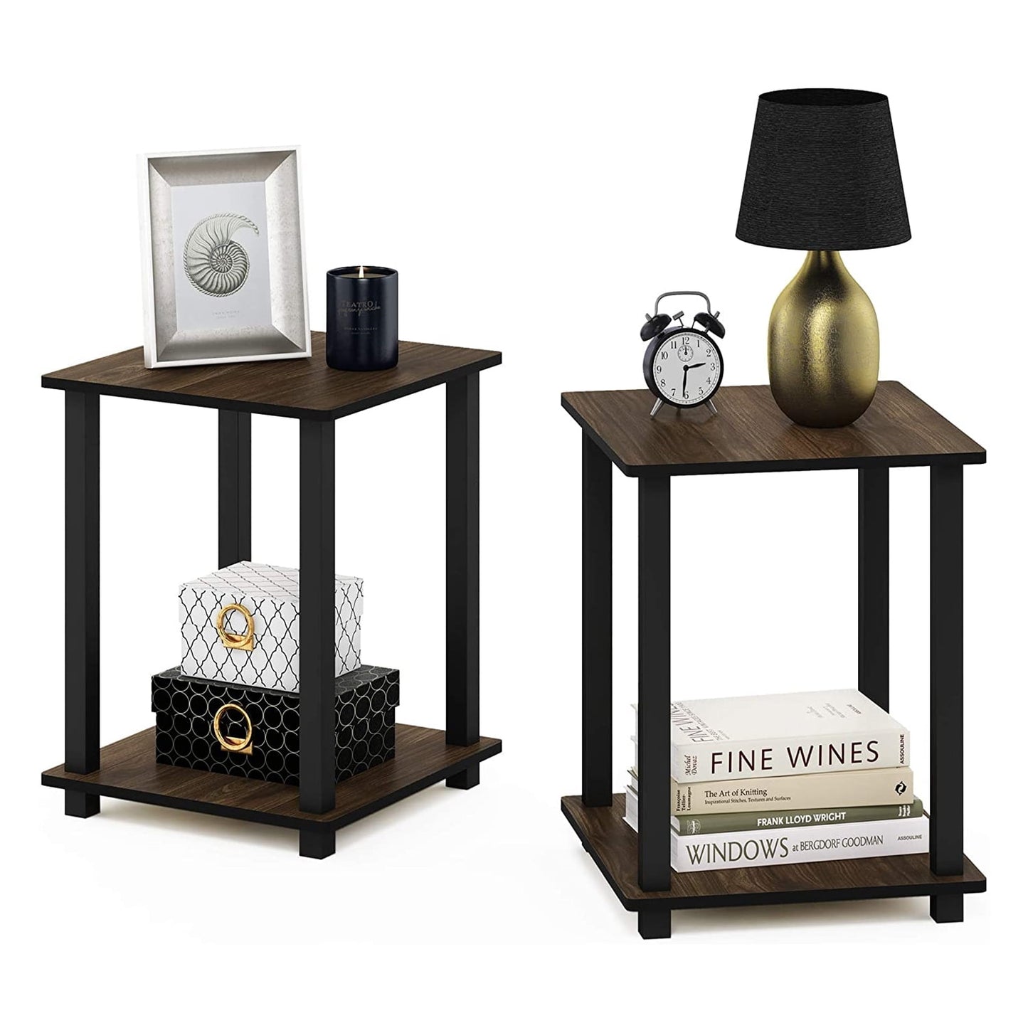 Furinno Simplistic End Table, Set of Two, Walnut/Brown