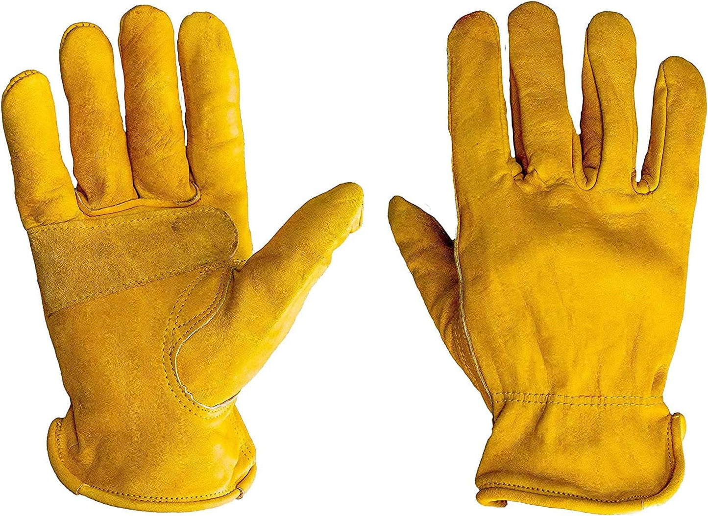 G&F Cowhide Leathers Gloves Reinforced Patch Palm, Color Yellow, Gender Unisex, Size XL ,3 Pairs