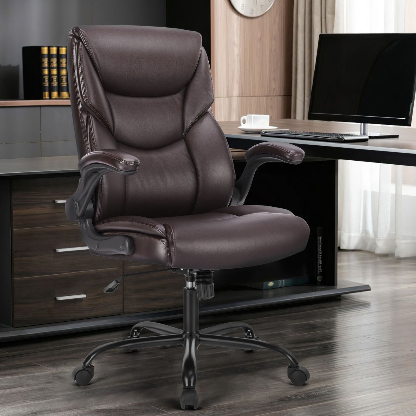 GIANNA Ergonomic Office Chair with Adjustable Flip-up Armrest, Strong Metal Base, PU Leather, Gray