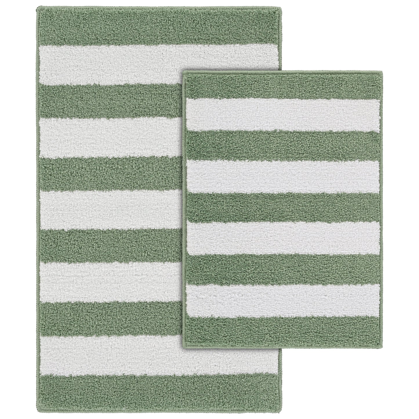 Garland Rug Beach Stripe Washable Bath Rug Set, 2 Piece Set (17"x24" Bath Rug, & 21"x34" Bath Rug) Deep Fern