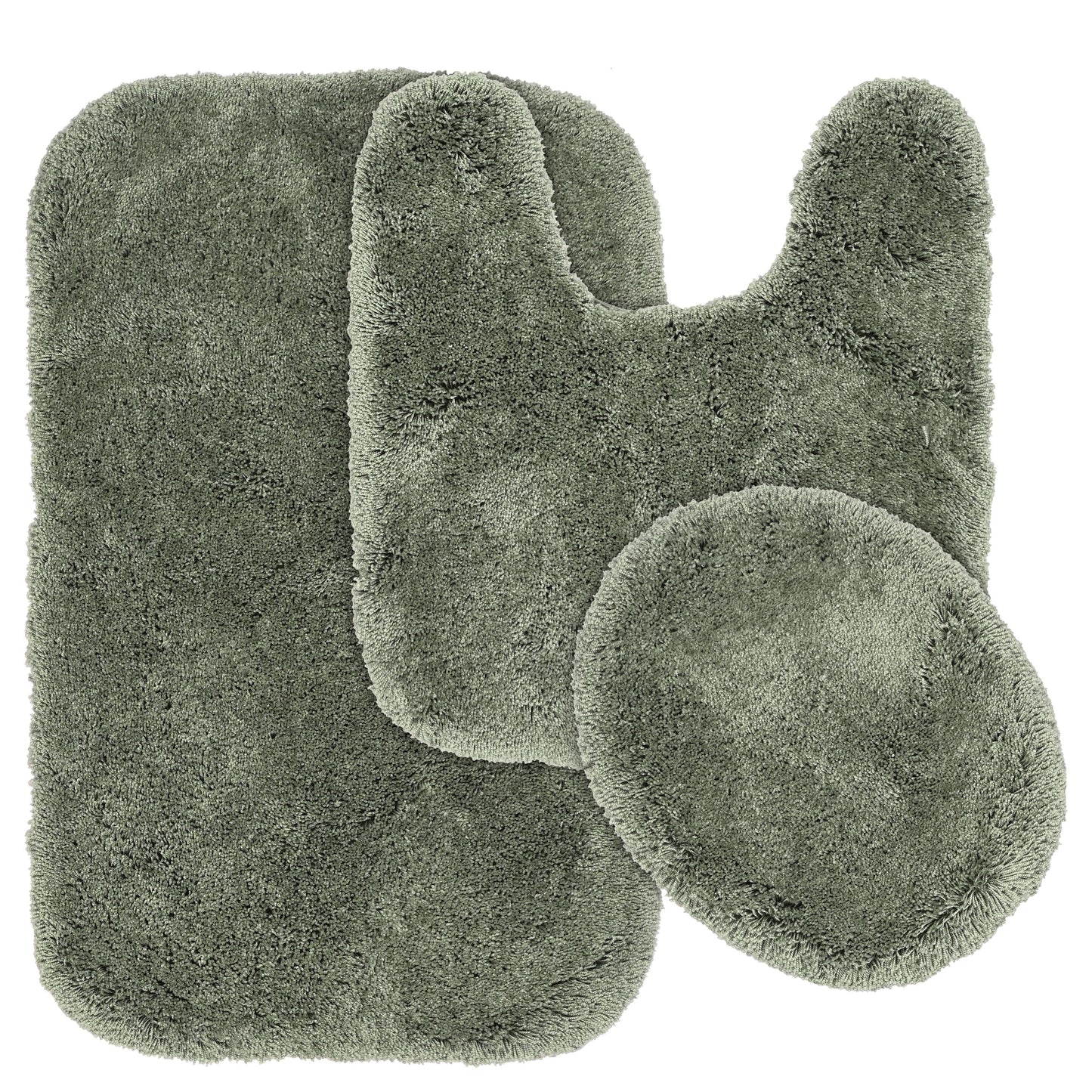Garland Rug Finest Luxury Washable Bath Set, 3 Piece Set (21"x34" Bath Rug, Contour Rug, & Toilet Lid) Deep Fern