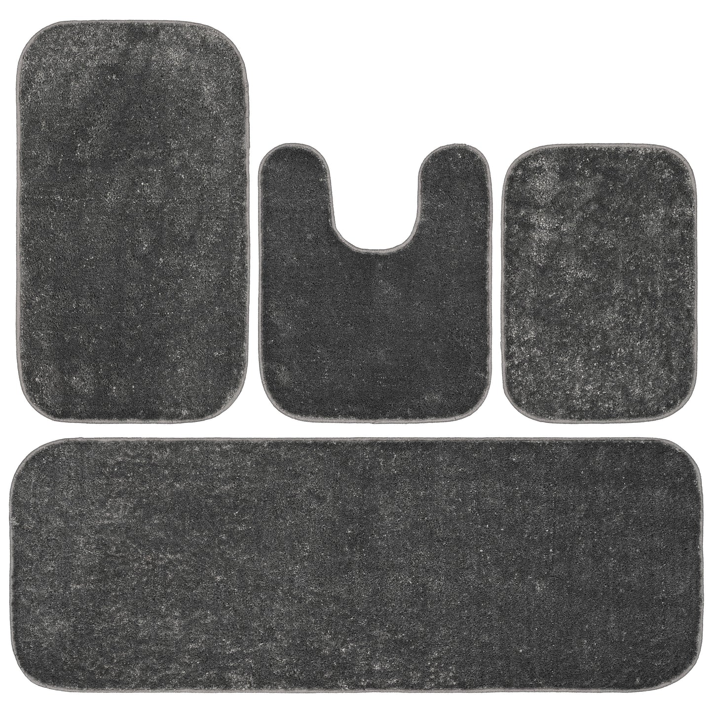 Garland Rug Sedona Washable Bath Rug Set, 4 Piece Set (2 Bath Rugs, Contour Rug, Runner Rug) Cinder Gray