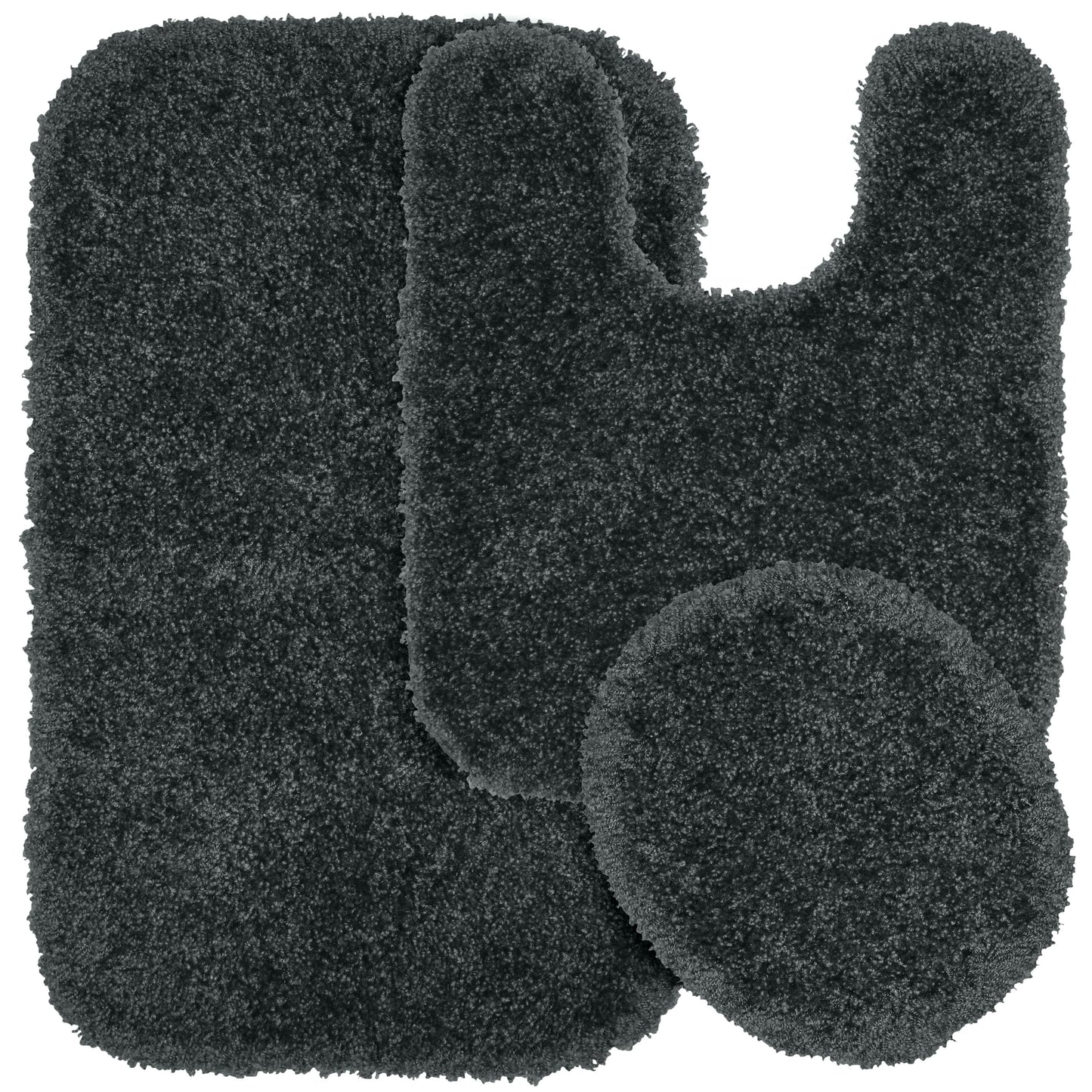 Garland Rug Serendipity Juego de Tapetes de Baño de Nailon Lavable, Juego de 3 Piezas (Tapete de Baño de 21"x34", Tapete Contorneado y Tapa de Inodoro) Gris Oscuro