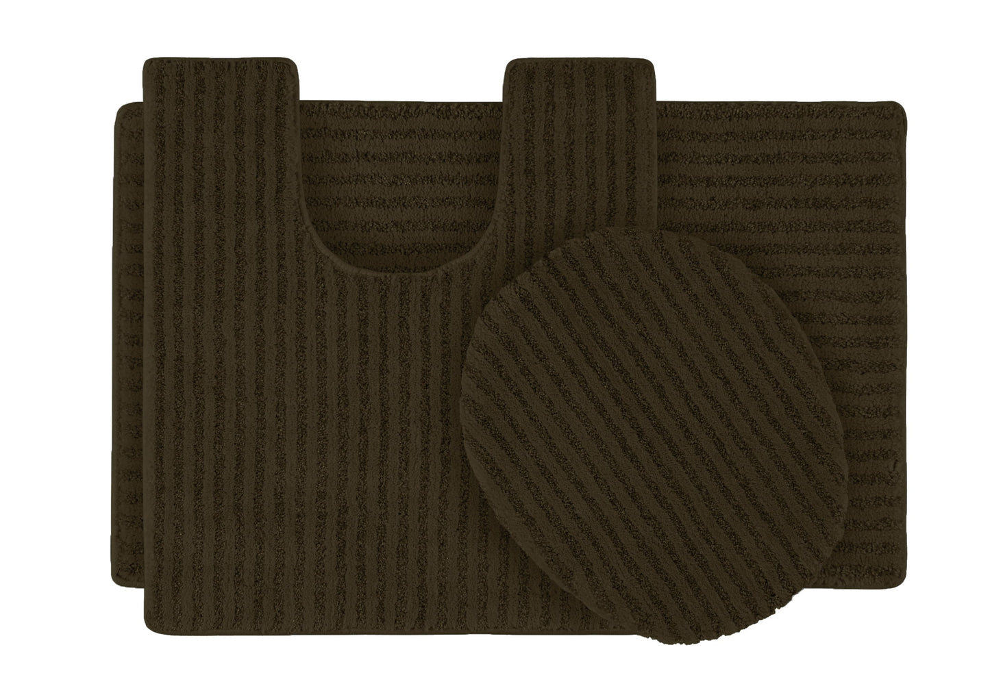 Garland Rug Sheridan Washable Nylon Bath Rug Set, 3 Piece Set (21"x34" Bath Rug, Contour Rug, & Toilet Lid) Chocolate