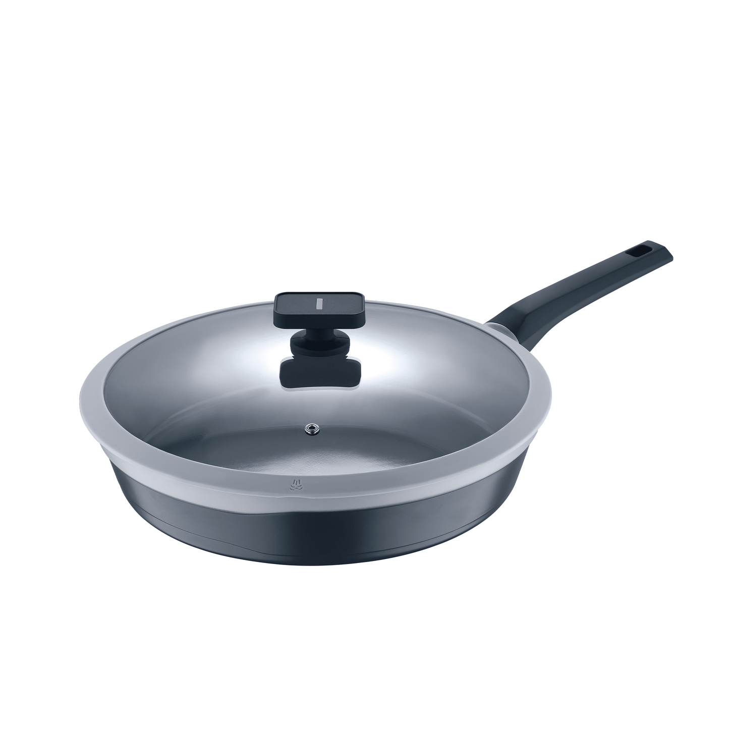 Gastro Ceramic by MasterPRO - Sartén de Aluminio Fundido de 12.5" con Tapa de Vidrio Ventilado, Interior de Cerámica No Tóxico y Antiadherente, 12.5 Pulgadas, 2 Tonos, Gris