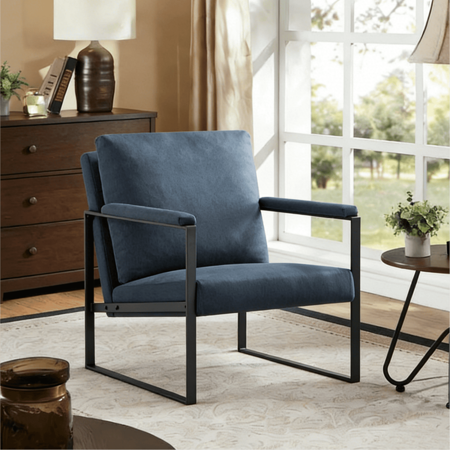 Gewnee 26.8" Modern Metal Framed Armchair with Detachable Soft Cushions for Living Room, Bedroom and Study Room, Blue